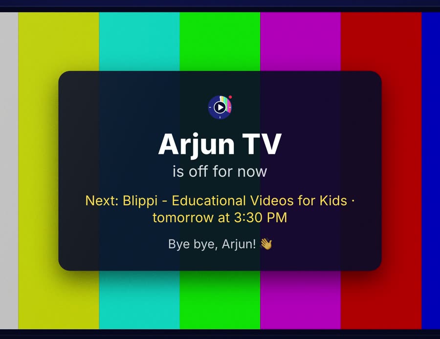 The TV signs off with colour bars and a goodbye card